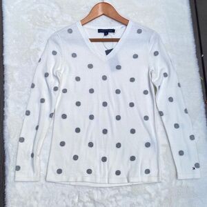 Tommy Hilfiger White grey Polka dots v neck sweater cotton Women's size S